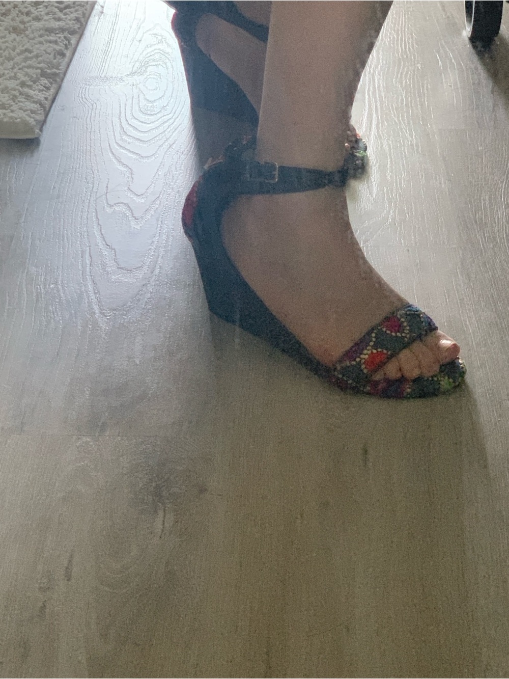 Stuart Weitzman Black Multicolor Embroidered Ankle-Tie Heels - Picture 7 of 7